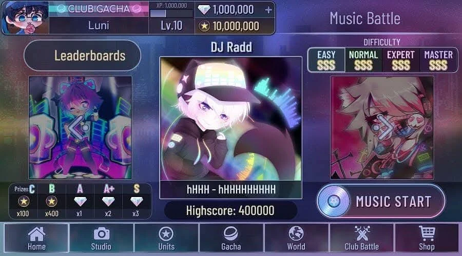 Music Battle's select screen.