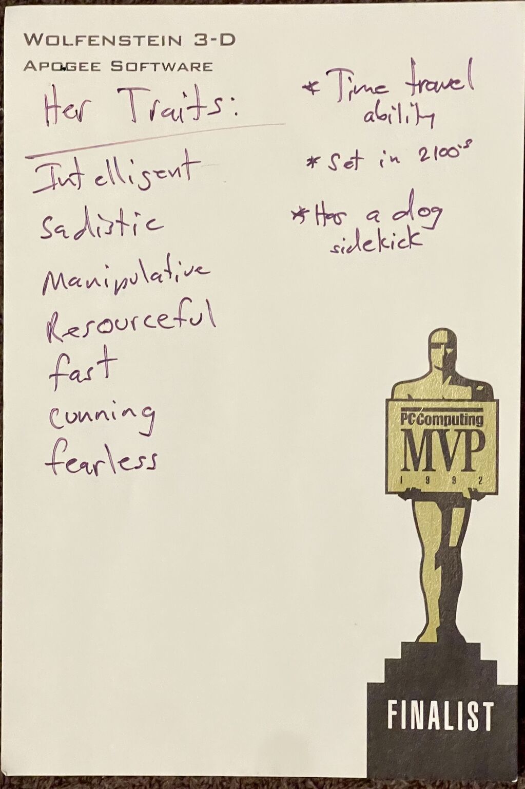 1996 notes from Scott Miller about Bombshell.