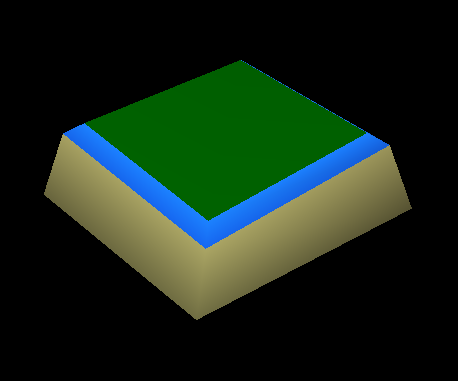 Another square stone with a white base, dark blue rim, and grassy middle.