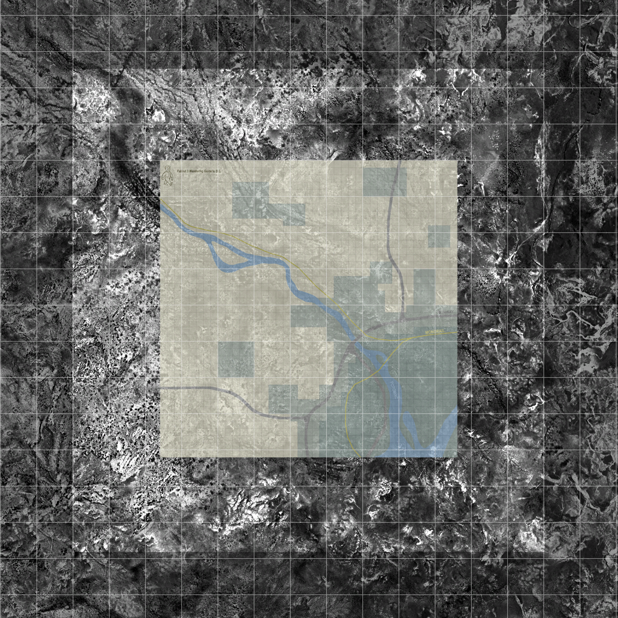 A satellite photo of DC superimposed with Fallout 3's miniaturized map. A satellite photo of DC superimposed with Fallout 3's miniaturized map.