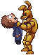Oswald getting strangled by Spring Bonnie in the SNES version. For a few frames, Oswald uses his final design. Spring Bonnie is also not in a 16-bit color palette.