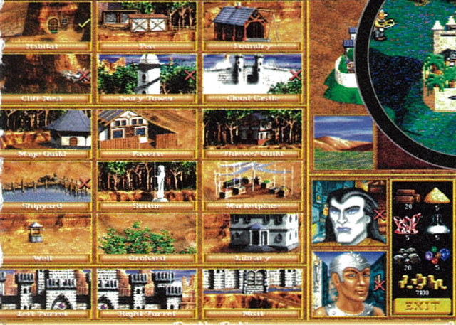 No Captain's Quarter. Buildings in a Town Hall are not decreased nor zoomed in like in final release. Yellow Button.