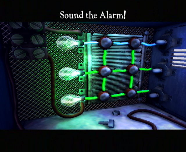 "Sound the Alarm!" is the name given to Twitch's wire connecting minigame in The City of Lights. The interior of the circuit box is a separate stage from the main world, but since the minigame isn't playable in the minigames menu, this loading screen goes unused.
