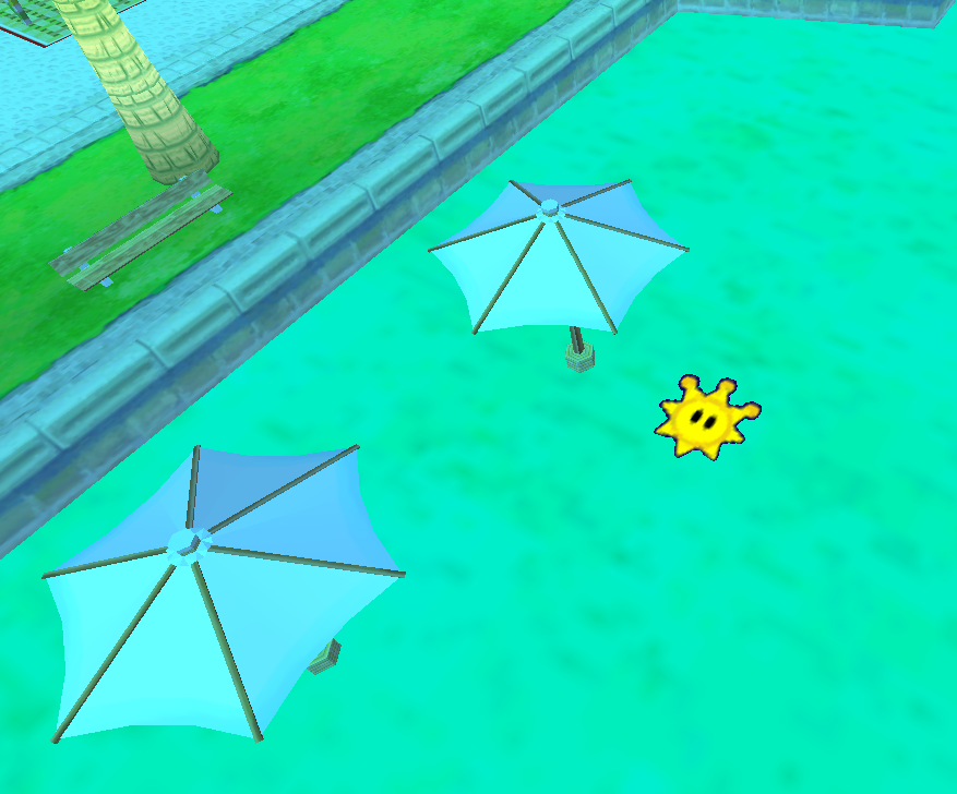 Hidden Shine Sprite image beside umbrellas instead of the Lighthouse.