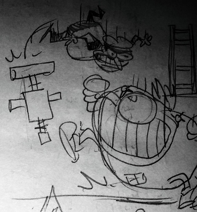 Scrapped concept art of what looks like a tomato enemy, probably intended for a boss battle. The pogo stick was going to play a major role here. Scrapped concept art of what looks like a tomato enemy, probably intended for a boss battle. The pogo stick was going to play a major role here.