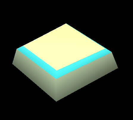 A small square stone with white rocks and a blue rim.