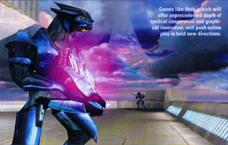 This scan shows that, as late as E3 2000, Halo was going to feature online multiplayer. This feature was dropped when Bungie learned Xbox Live would not be ready in time for release.