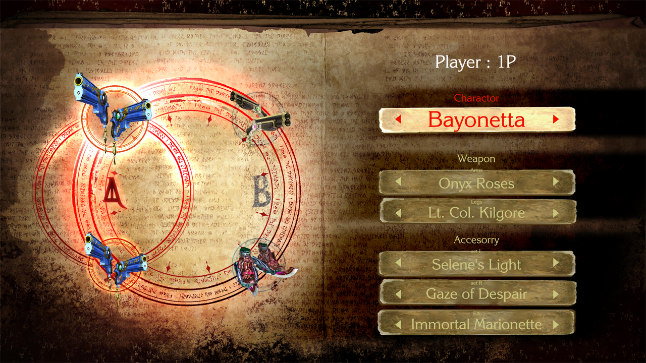 An early Tag Climax character select screen. Weapons from the first game can be seen.