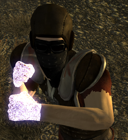 The effect on his fists as seen in-game.