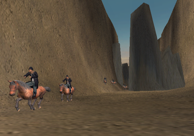 The riders passing through the canyon. The riders passing through the canyon.