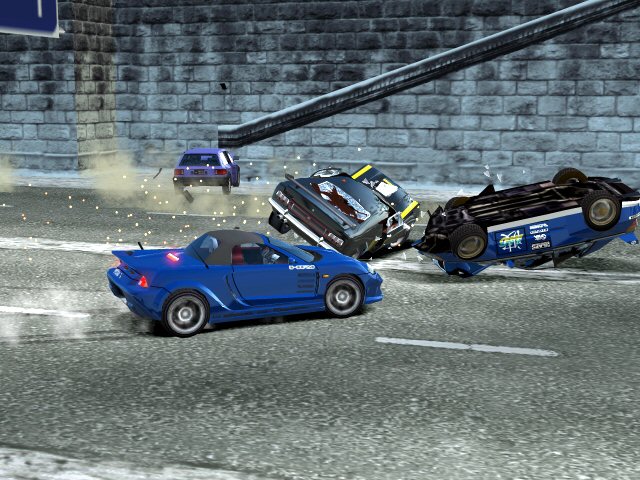 Car crumpling in action (sedan on the far right)...