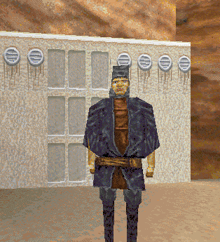 This human model is from Star Wars: Jedi Knight, and would be replaced by an alternate model for the final game.
