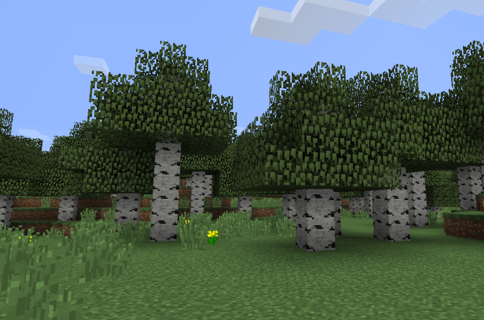 A screenshot of a birch forest in 13w36a. A screenshot of a birch forest in 13w36a.