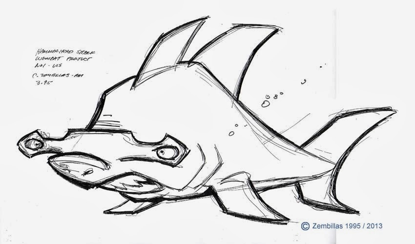 Sketch of a scrapped hammerhead shark enemy. Sketch of a scrapped hammerhead shark enemy.