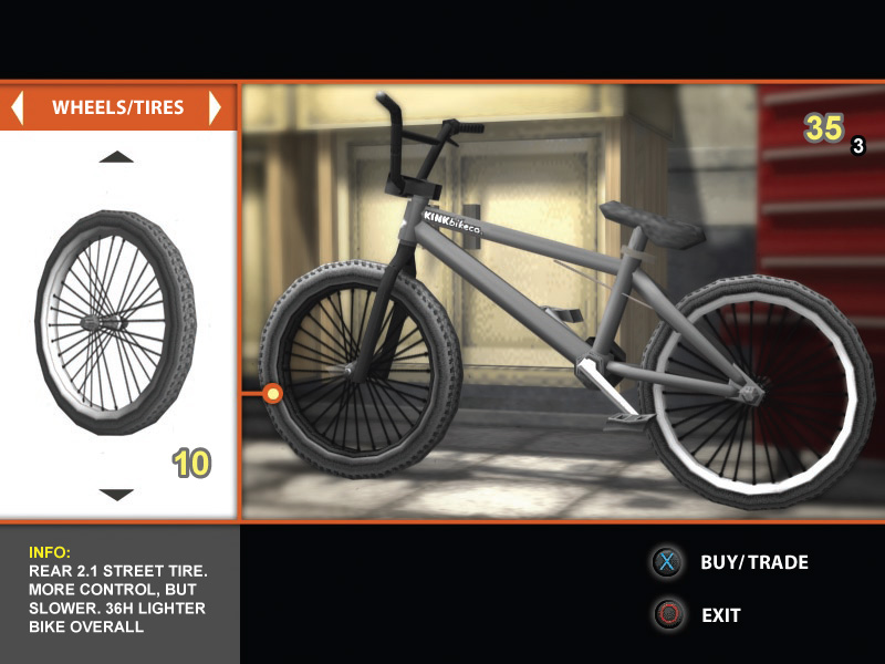 Bike Wheels selection menu.