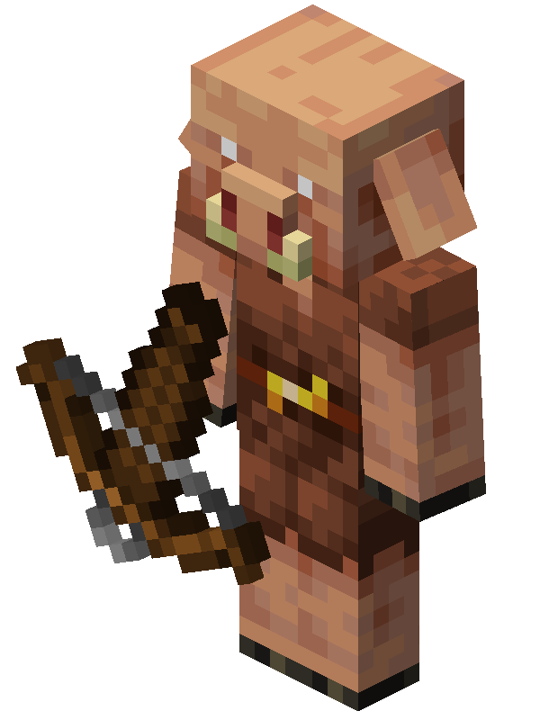 An isometric render of a piglin wielding a crossbow in 20w07a.
