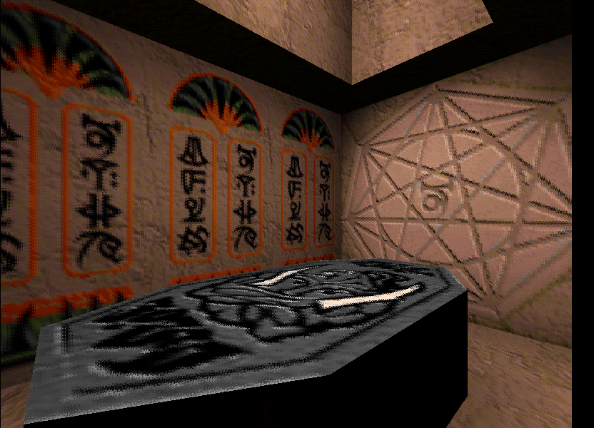 Coffin in the burial chamber. Coffin in the burial chamber.