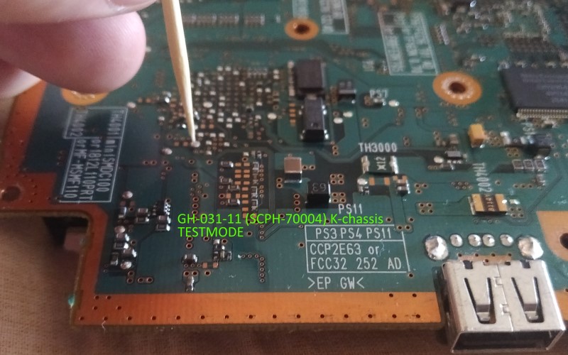 Pin to ground on bottom of GH-021-11 motherboard.
