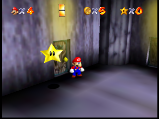 Star 2. "Onigokko" means "chase" or "tag", so this was likely an early spawn location for the "Go on a Ghost Hunt" Star from the final game. Star 2. "Onigokko" means "chase" or "tag", so this was likely an early spawn location for the "Go on a Ghost Hunt" Star from the final game.
