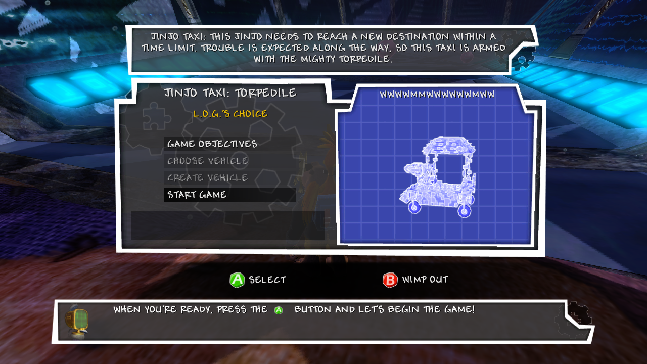 A screenshot of the Jinjo Taxi: Torpedile challenge display.