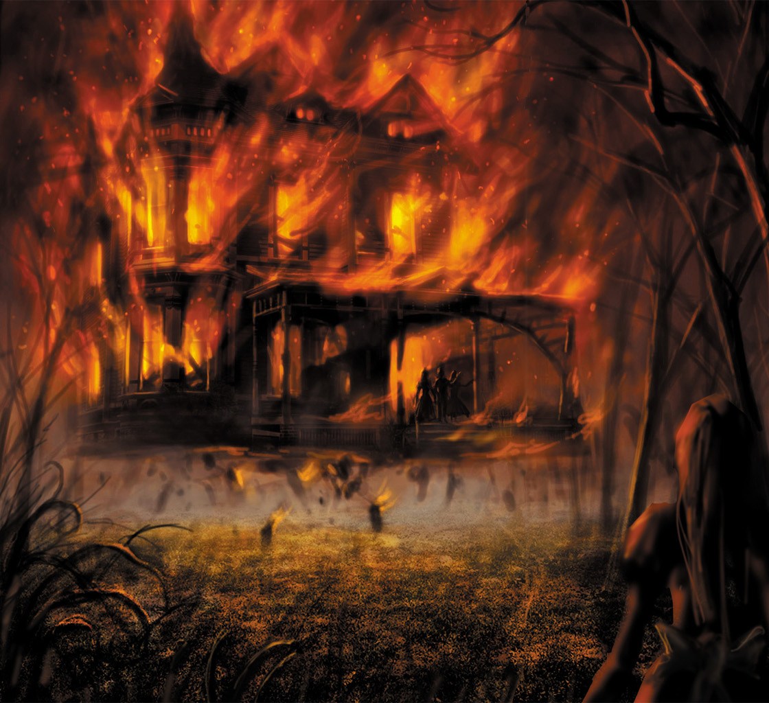 Midnight in Hyde Park. Alices watches her burning house floating, and her family waving at her. Midnight in Hyde Park. Alices watches her burning house floating, and her family waving at her.