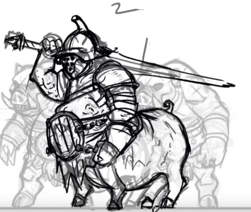 Swinetaur concept art 3, depicting a different helmet.
