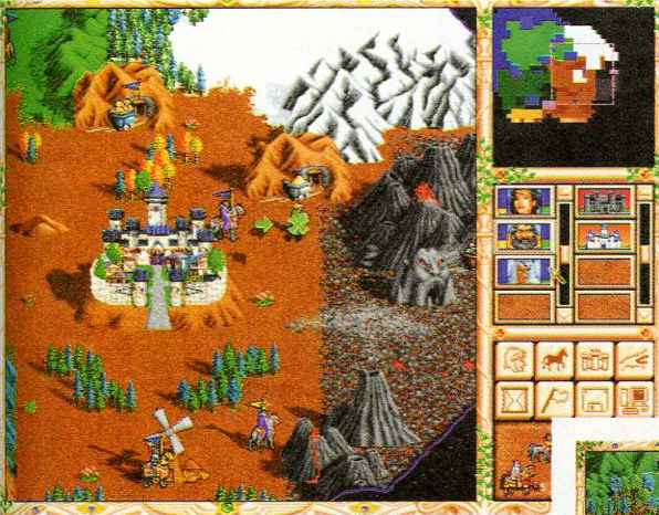 A map unseen in a final release, however it appears on pages of several game magazines. Trolleys with resources are slightly displaced and terrains don't have auto-placed decorations. A small "Sorceress" letters upon Wizard's Castle.