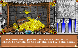 Never-ending treasure! Most piles contain 1,000,000 Gold/0 Gems and a random usable item of high quality but four of the six in the throne room give 100,000 Gold/0 Gems and two items, each go.