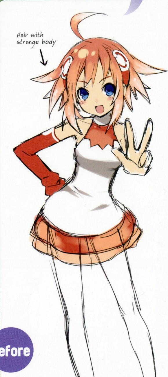 Her design is similar to her "Style A" design; but wears a different outfit, instead consisting of a white shirt with an orange neckline, has one glove on the left arm, and has an idiot hair.