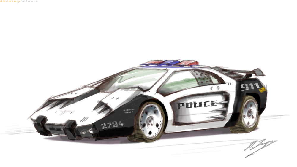 Concept for what looks like a heavily modified Lamborghini Diablo police car. Concept for what looks like a heavily modified Lamborghini Diablo police car.