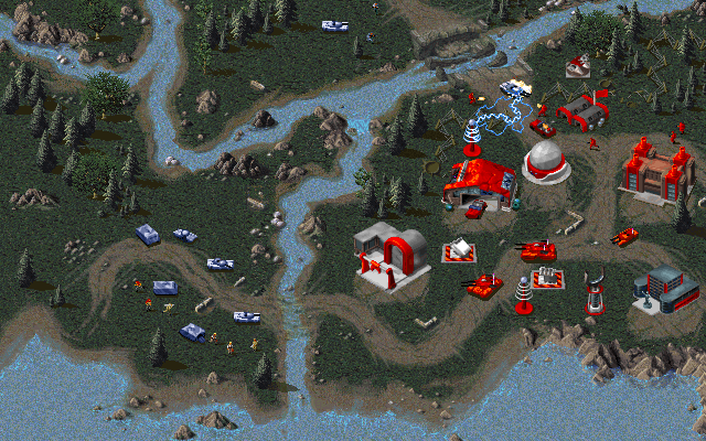 Tiberian Dawn SAM sites. Different graphics for Tanya, possibly Megan. No bib for barracks. Soviet and Allied tech being used by red.
