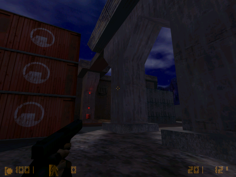 Overpass-like location on the right side of the building's front.