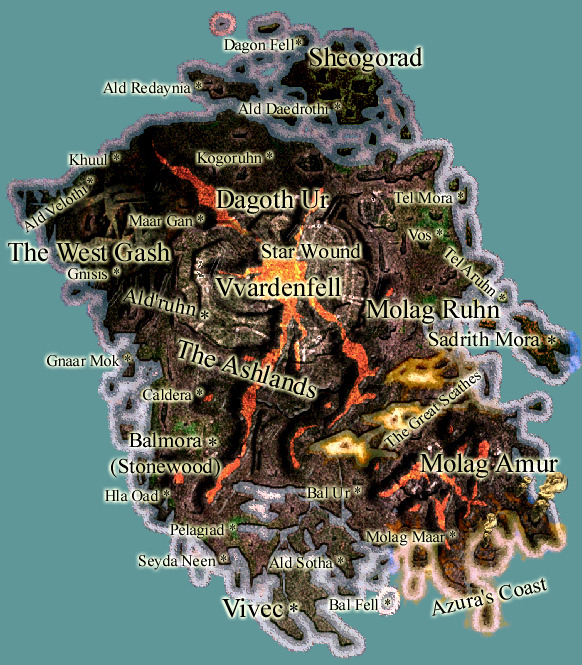 An Early Concept Map. Note the prominent sulfur pits in the ultimately reworked "Great Scathes" region. An Early Concept Map. Note the prominent sulfur pits in the ultimately reworked "Great Scathes" region.