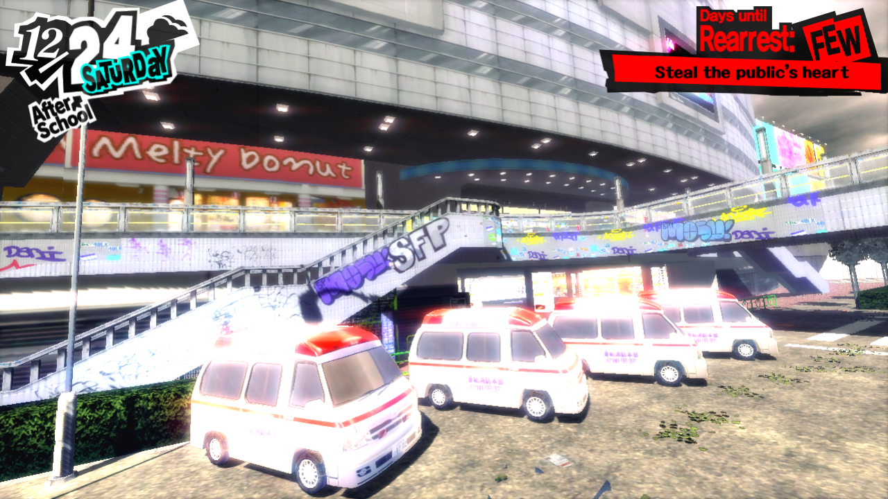 A clearer shot of the Melty Donut shop and the ambulances. A clearer shot of the Melty Donut shop and the ambulances.