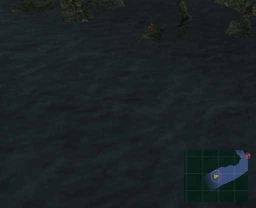 Camera in the wrong place over the water. Note the arrow on the mini-map showing Tidus’ position is in the correct place. Camera in the wrong place over the water. Note the arrow on the mini-map showing Tidus’ position is in the correct place.