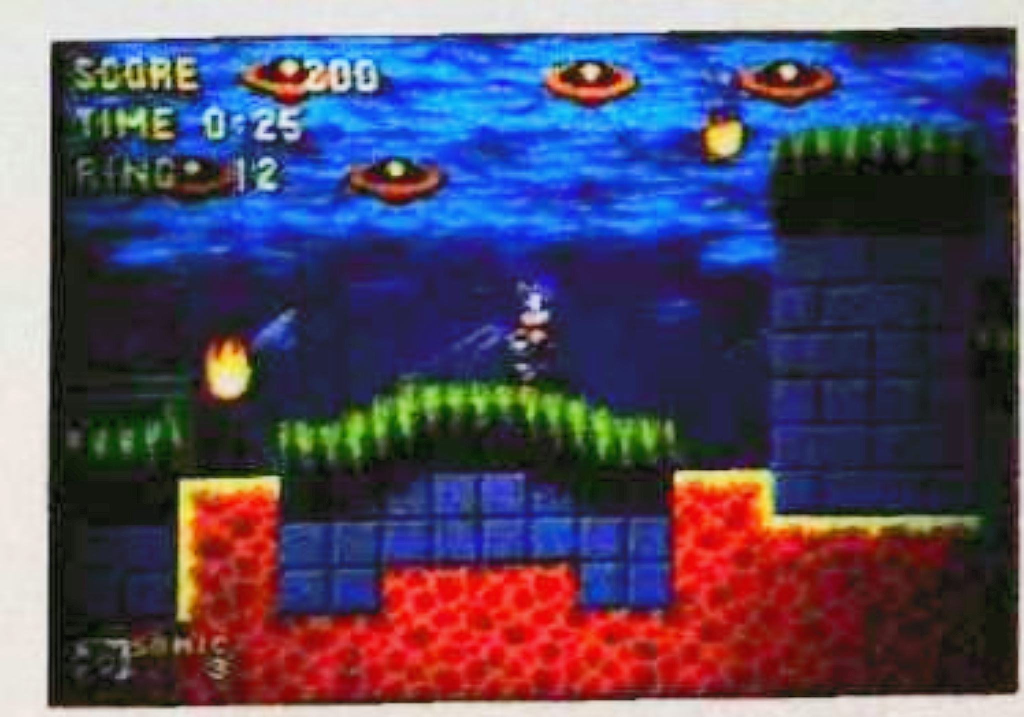 The lava in Marble Zone is still using different graphics in this build. The piece of ground on the right is positioned higher than in the final game.