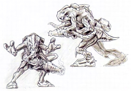 An early concept art of the Alien Slave that doesn't match the final game.