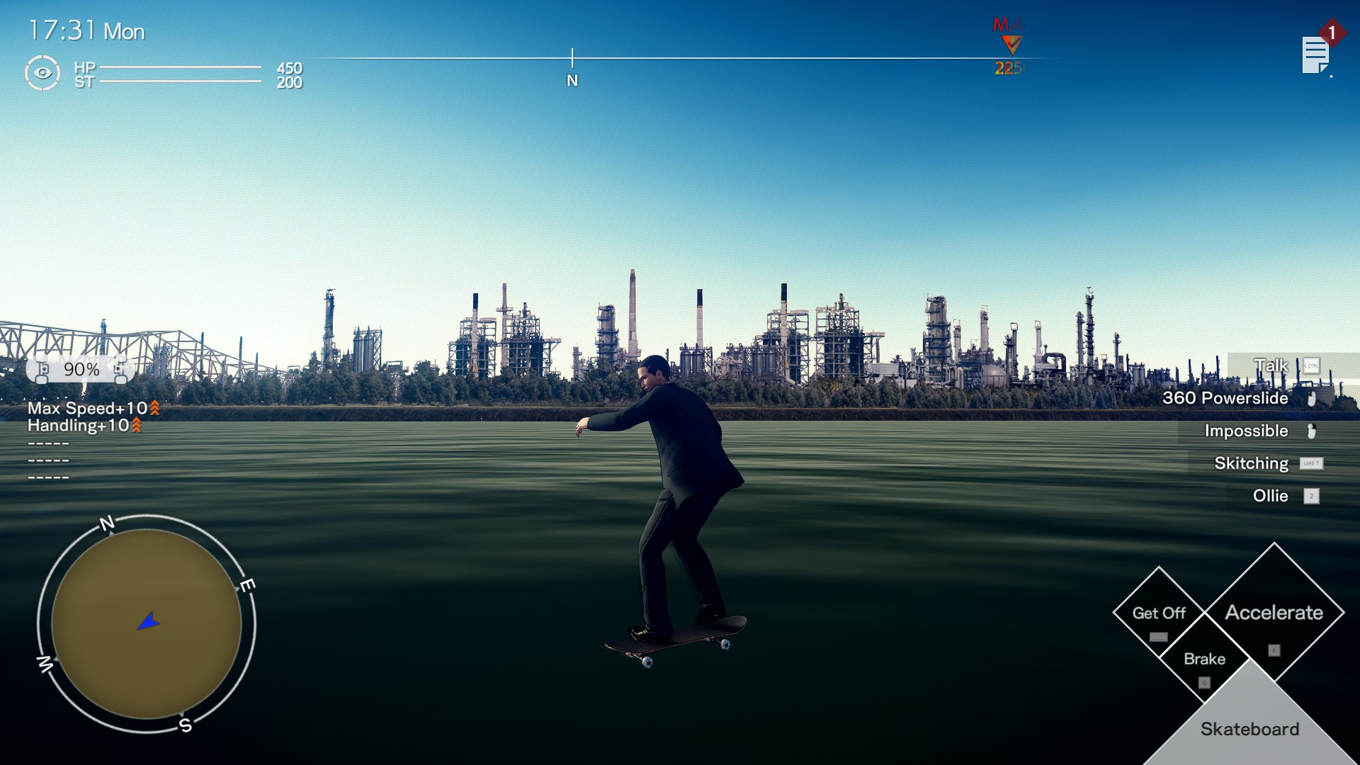 The far buildings as they appear during daytime
