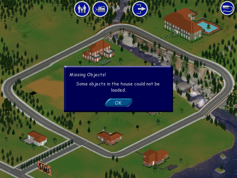 "Missing Objects" prompt on House11.iff, as the game is missing Outside.iff.