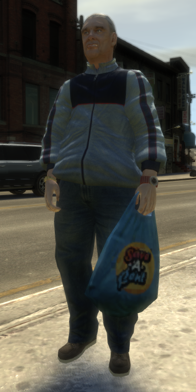 Standing with restored shopping bag.