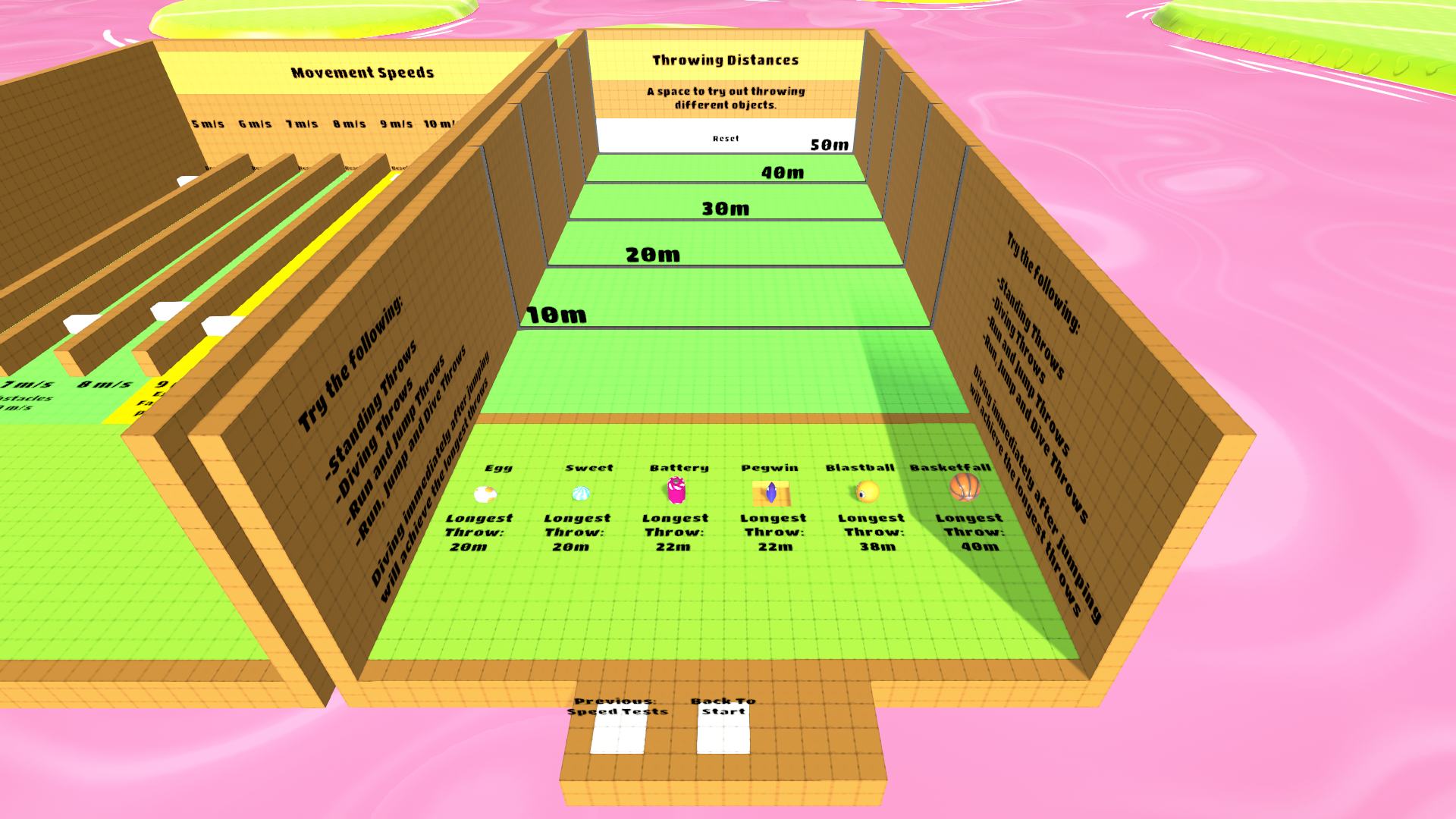The sixth and final room demonstrates the distance that Carryables can be thrown.