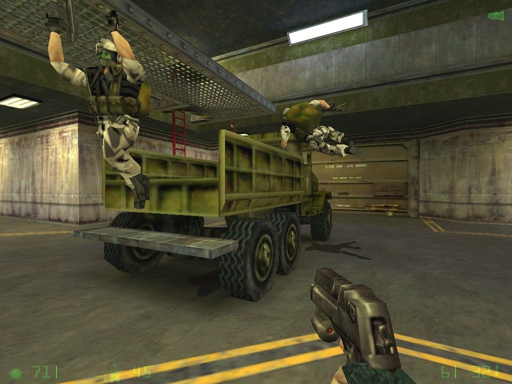 Two Half-Life grunts jumping out of a truck. Two Half-Life grunts jumping out of a truck.