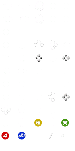Controller buttons. The colors for the "Jump", "Shoot", and "Punch" buttons are swapped around.