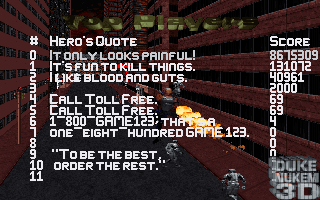 High score menu.
