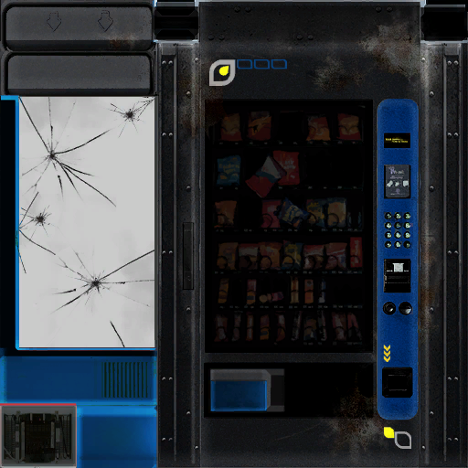 Blue damaged vending machine.