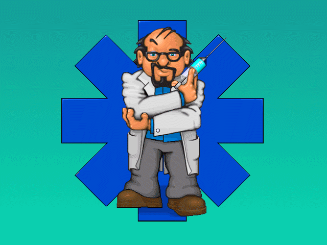 The Doctor logo, only with a blue background.