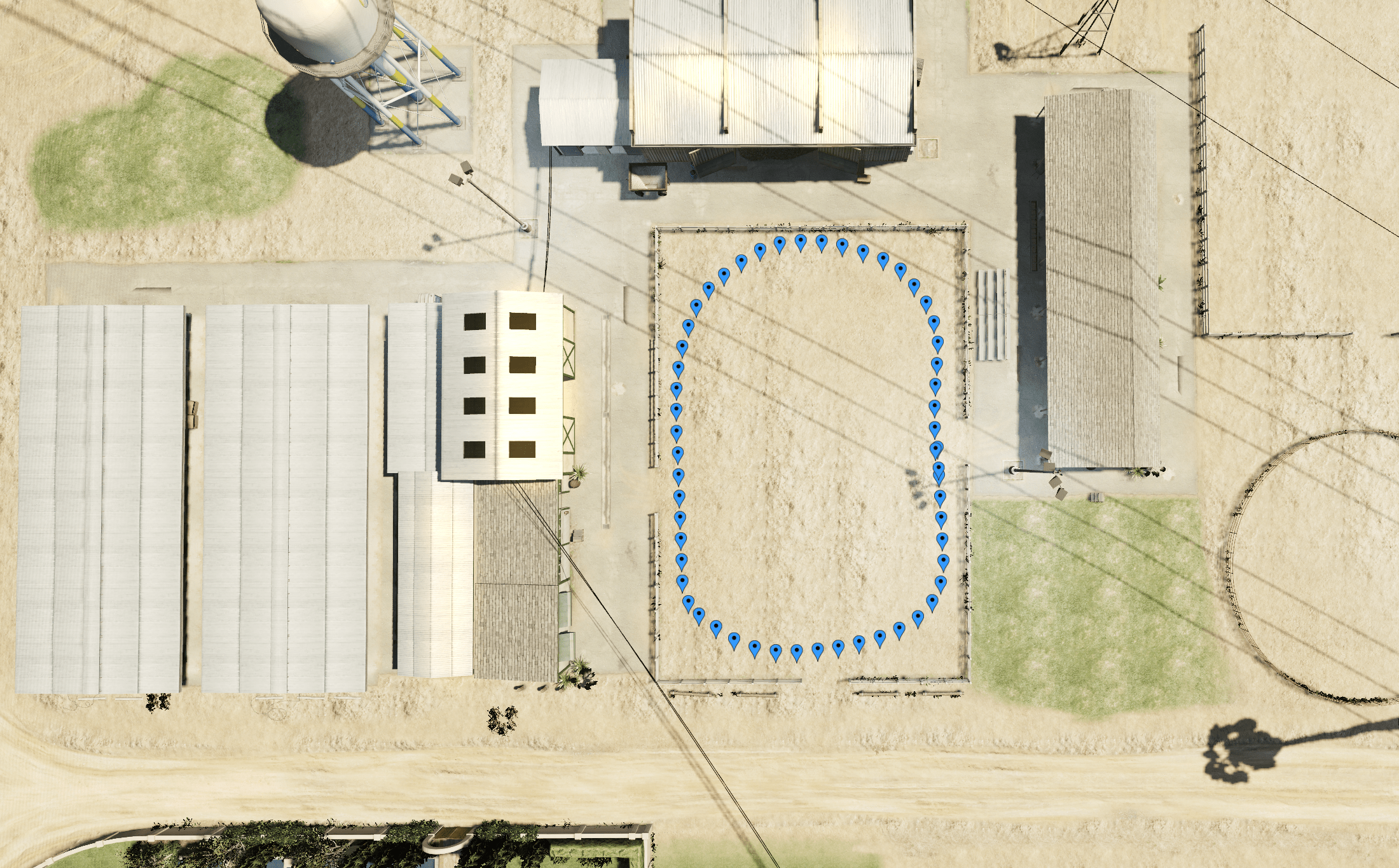 The positions rendered into the pen at Madrazo's home. (Each blue marker is a position.) The positions rendered into the pen at Madrazo's home. (Each blue marker is a position.)