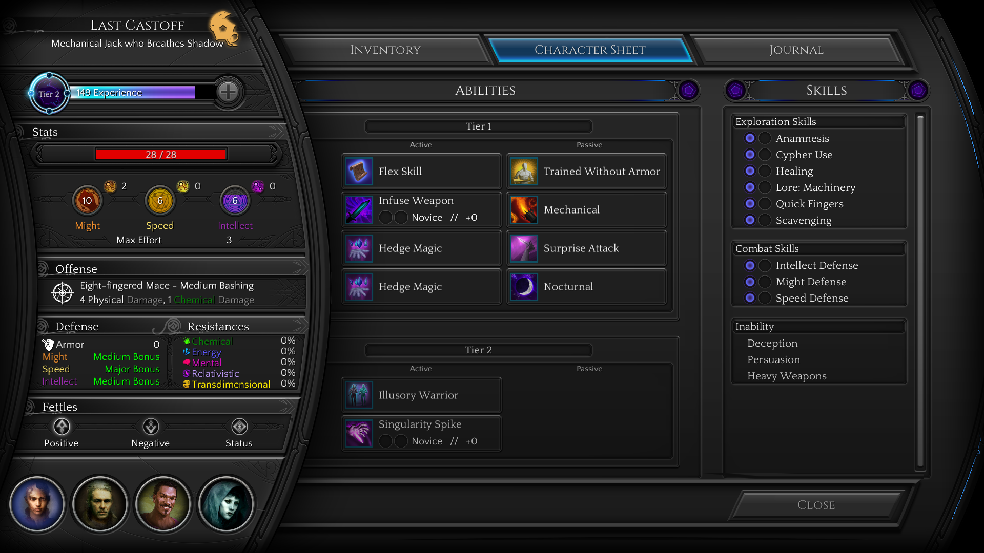 Last Castoff character sheet