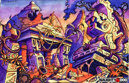 Concept art of the Ruins levels. Concept art of the Ruins levels.