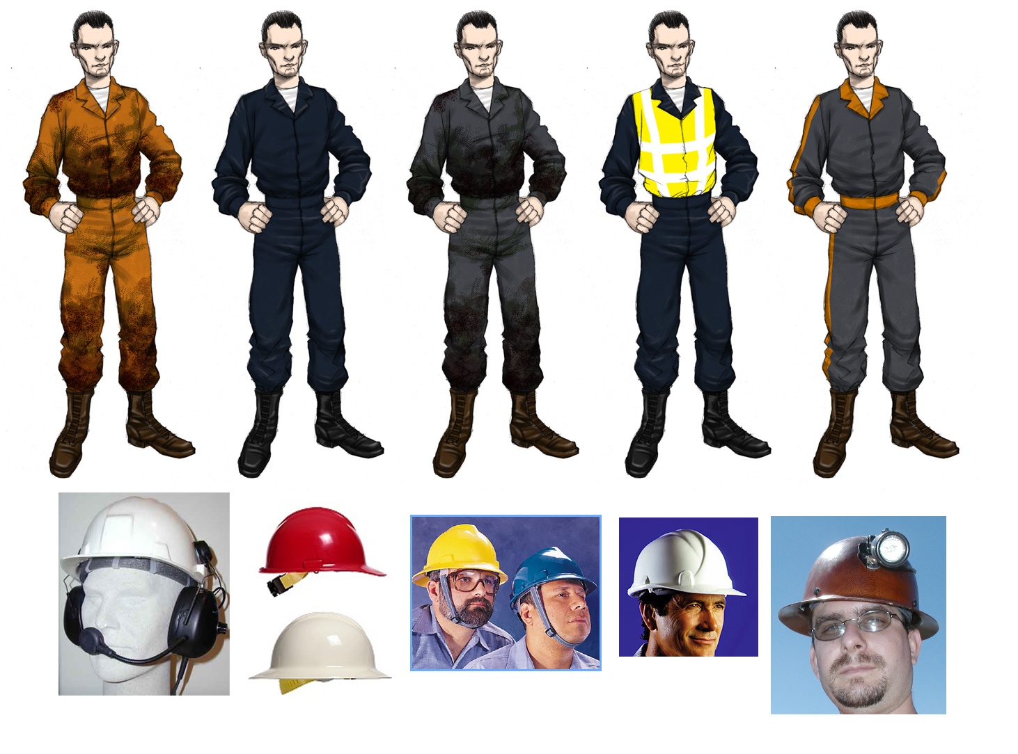 Concept art of the Volk worker uniforms.